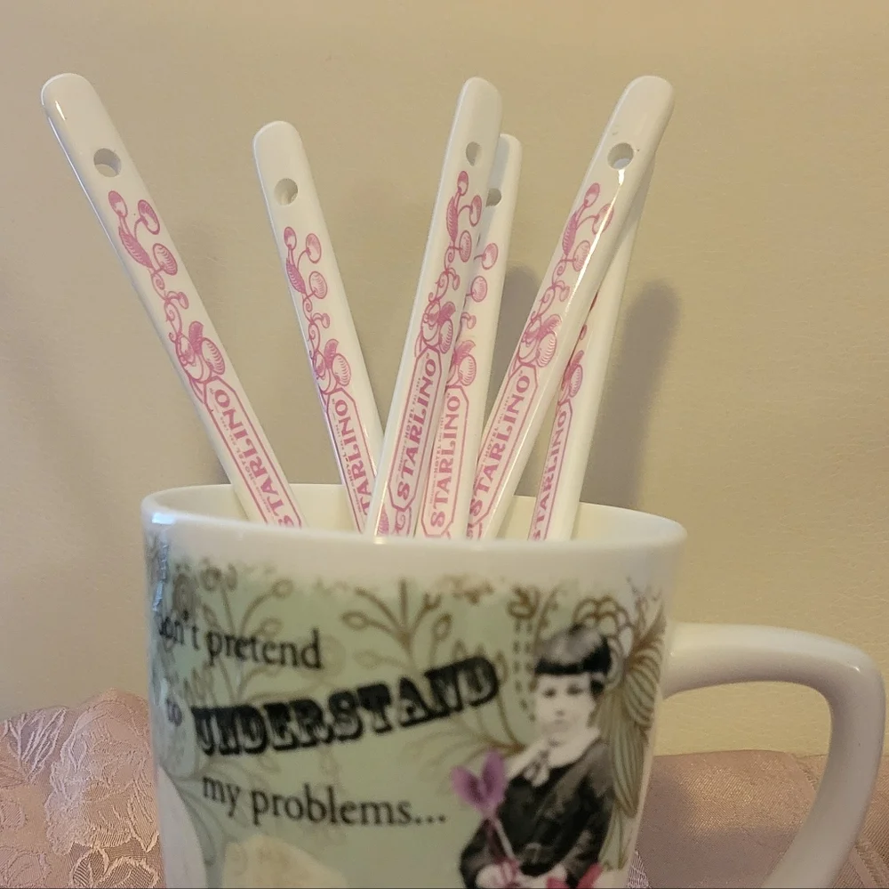 Hotel Starlino Logo Ceramic Spoons (6) ~ Bar Cart ~ Coffee Bar ~ Dessert Spoon